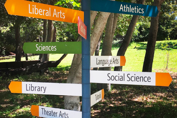 Directional signs on campus